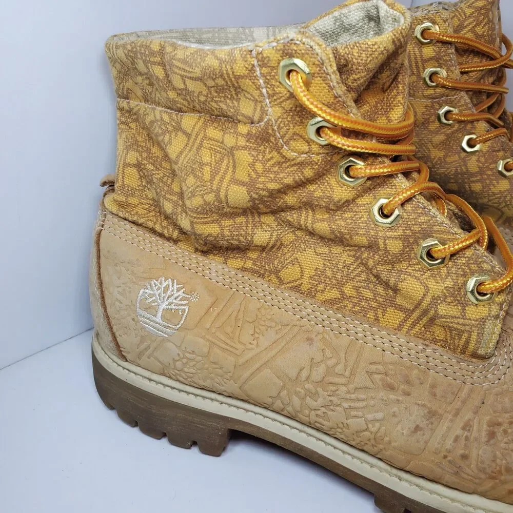 Rare Timberland Mens Anti Fatigue Canvas Embossed Leather Lace Up Boots Sz 11.5